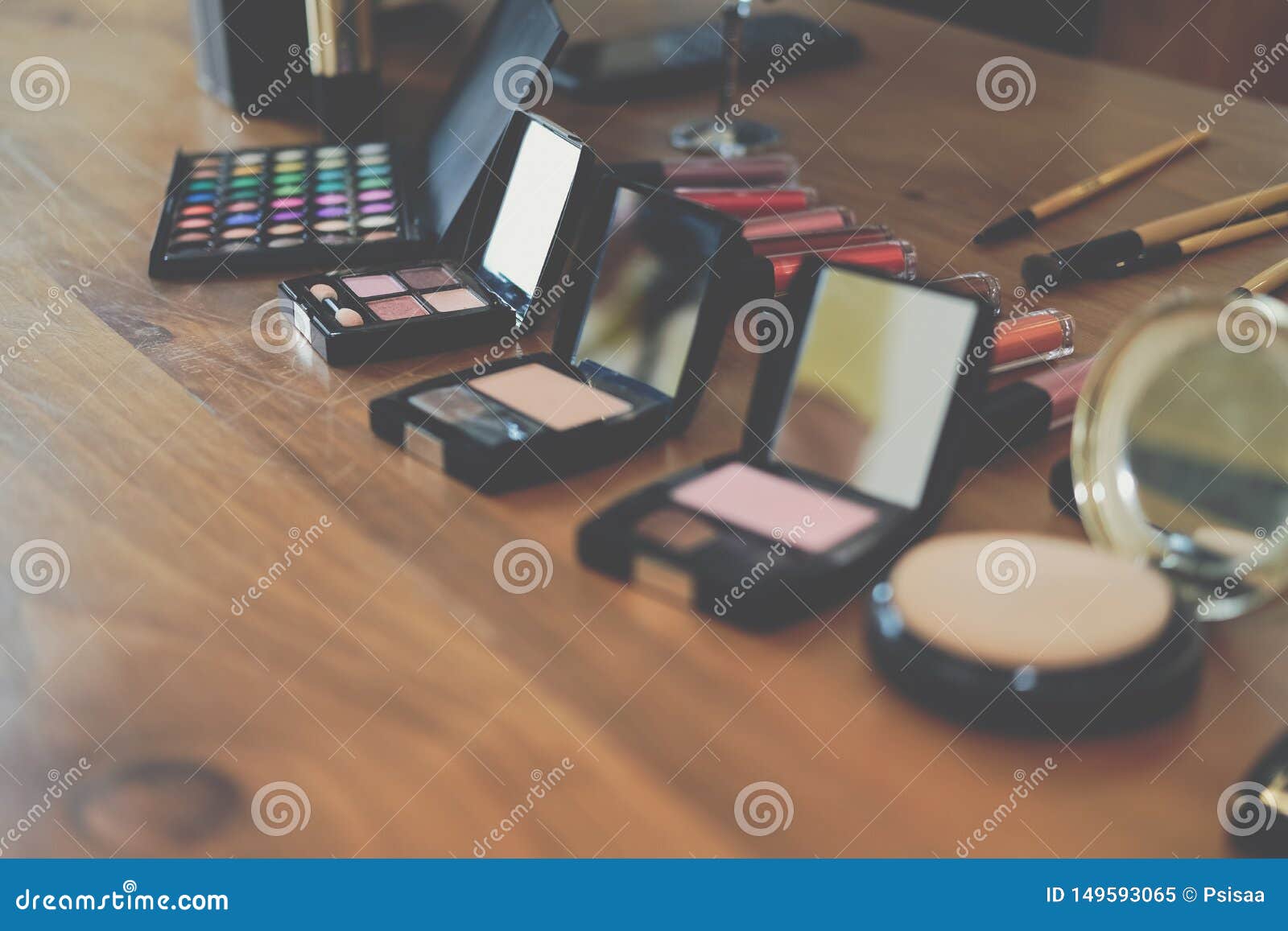 Beauty Cosmetic Makeup Essentials on Stylish Artist Table Stock Image ...