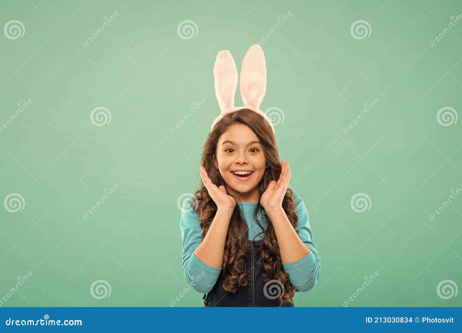 Beauty Face of Easter. Happy Child Celebrate Easter. Beauty Look of Cute  Bunny. Hair and Beauty Salon Stock Photo - Image of blue, ears: 213030834