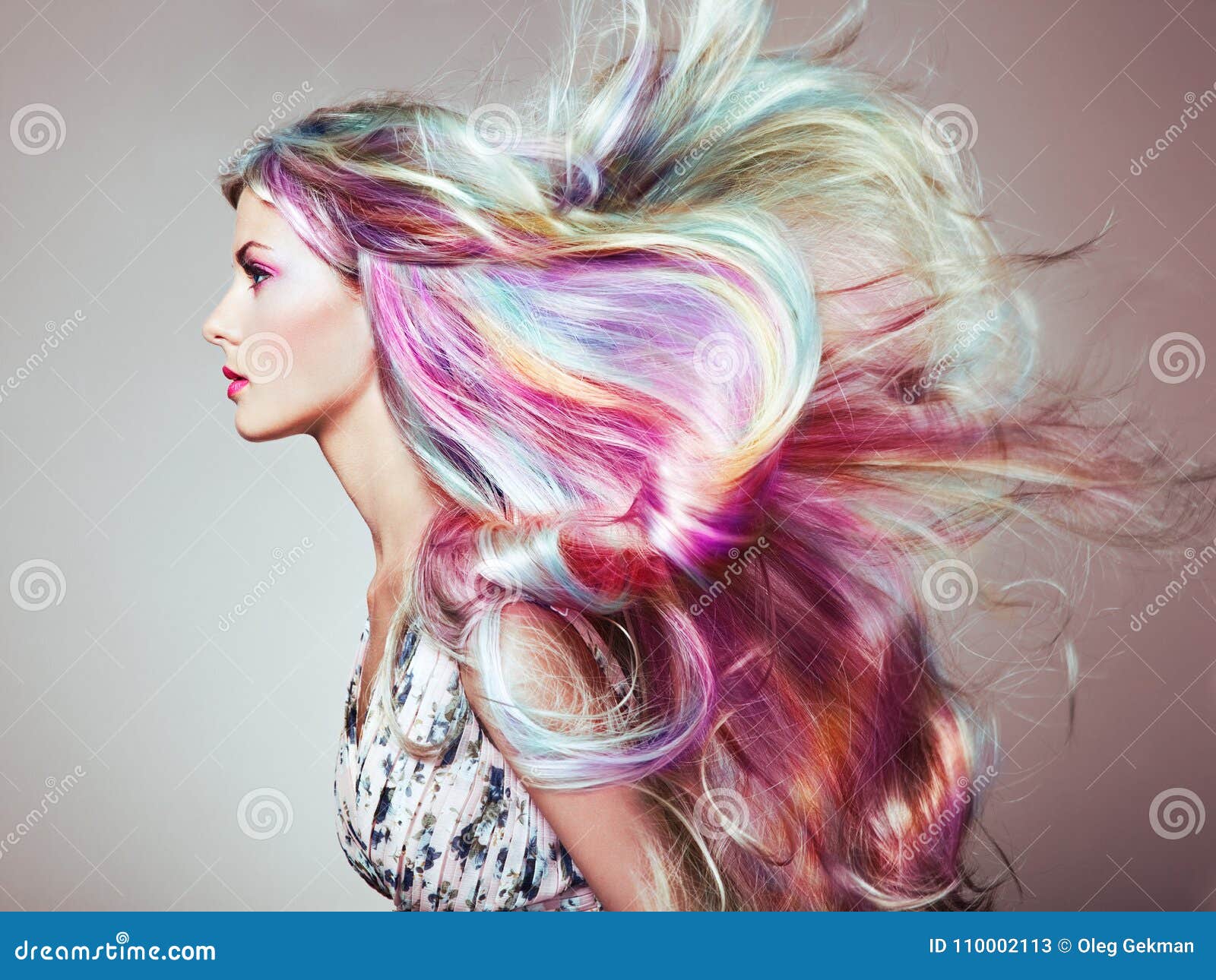 beauty fashion model girl with colorful dyed hair