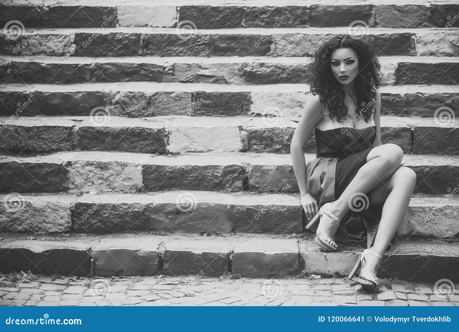 Beauty Fashion Model Girl. Fashion Look. Young Woman on Stairs Stock ...