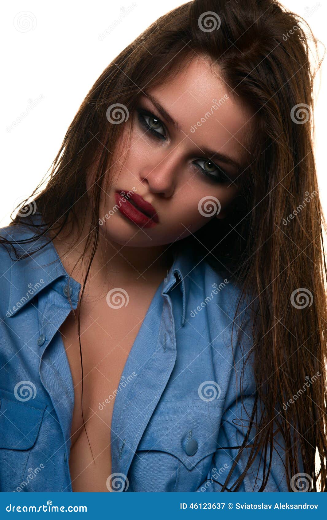 Beauty Female Brunette with Red Lips and Smoky Eyes Stock Image - Image ...