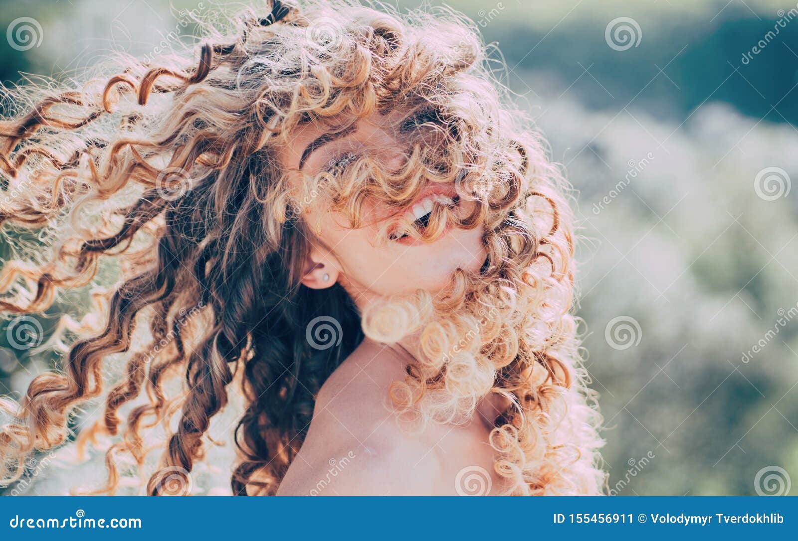 Beauty Girl. Blonde Spring Girl with Curly Beautiful Hair Smiling. Beauty  Hair Salon. Fashion Haircut Stock Image - Image of haircut, keratin:  155456911