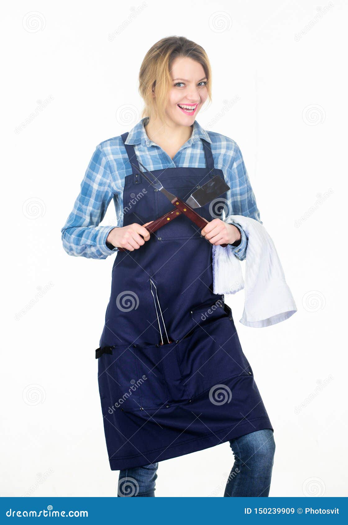 Beauty on the Kitchen. Pretty Girl in Chef Apron. Woman Hold Kitchen ...