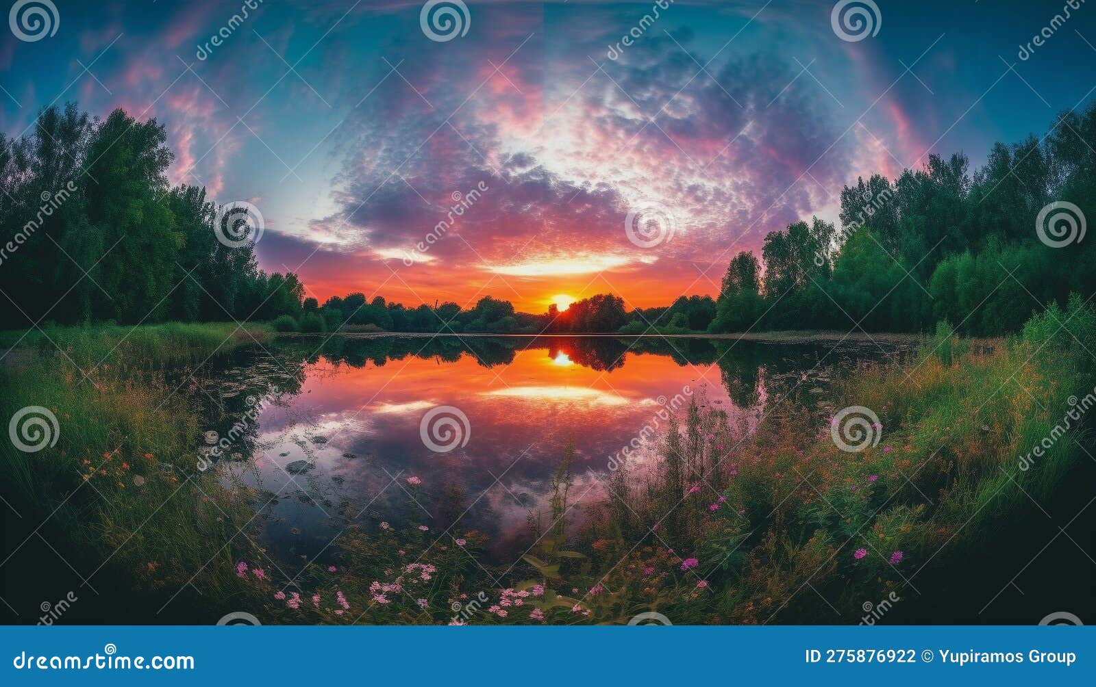Beauty Landscape with Flowers and Lake Scene Generated by AI Stock ...
