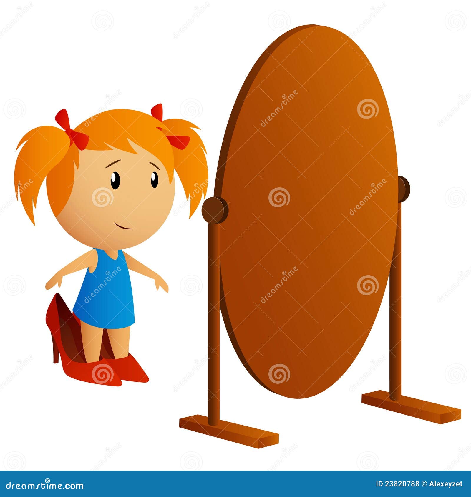 Beauty Little Girl Looking in the Mirror Stock Vector Illustration of