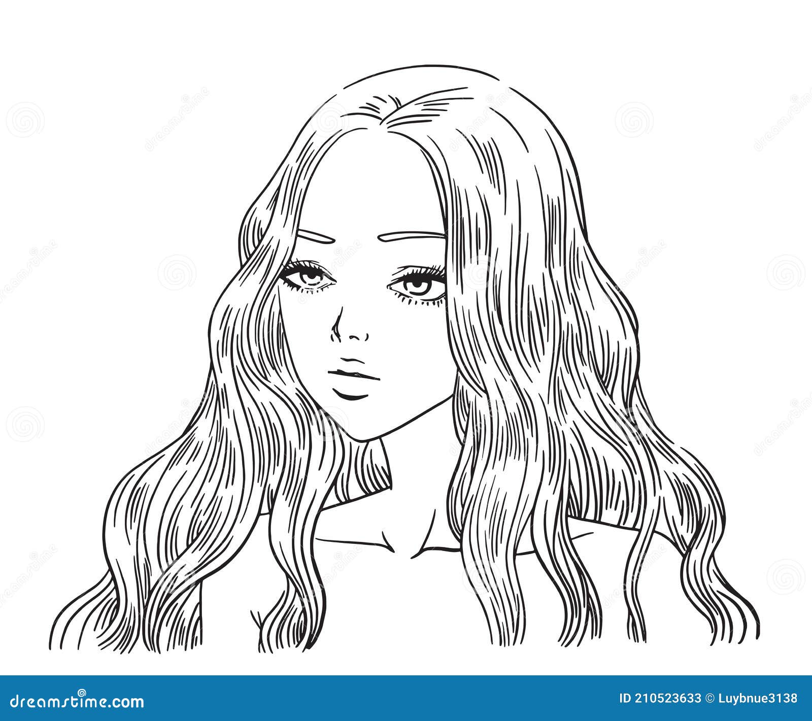 Beautiful Girl Line Drawing with Long Curly Hairstyle Stock Vector - Illustration of coloring, girl: 210523633 Beautiful Girl Line Drawing with Long Curly Hairstyle Stock Vector - Illustration of coloring, girl: 210523633