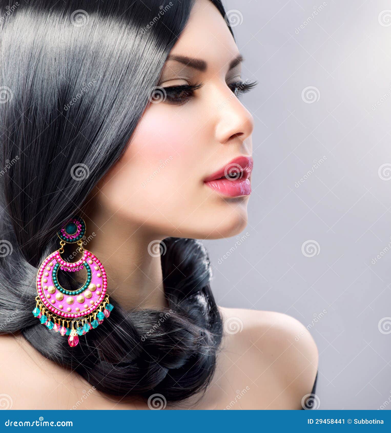 Beauty with Long Black Hair Stock Image - Image of face, braid: 29458441