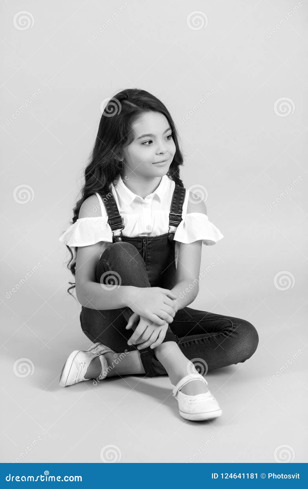 Beauty, Look, Hairstyle. Black and White Happy Little Girl Stock Image -  Image of clothes, concept: 124641181