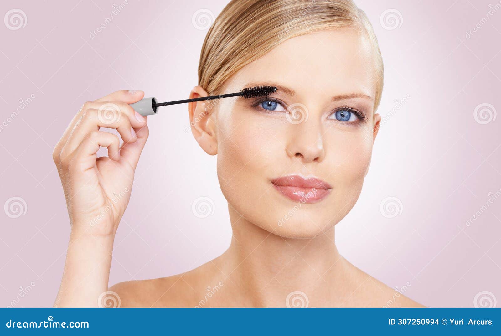 beauty, mascara and portrait of girl in studio with confidence, makeup for lashes or facial glow. glamour, cosmetics and