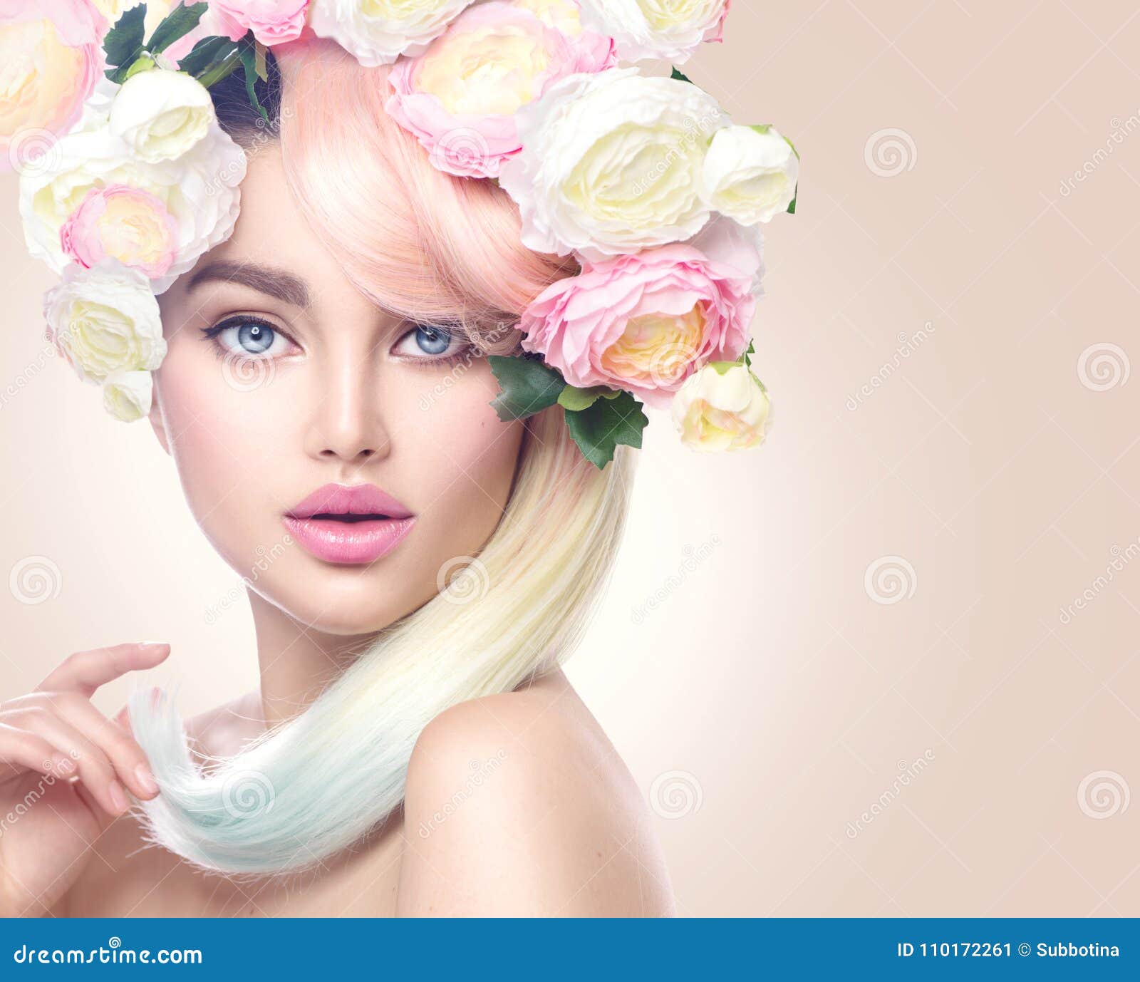 Beauty Model Girl with Colorful Flowers Wreath and Colorful Hair. Flowers Hairstyle Stock Image - Image of mothers, holiday: 110172261 Beauty Model Girl with Colorful Flowers Wreath and Colorful Hair. Flowers Hairstyle Stock Image - Image of mothers, holiday: 110172261