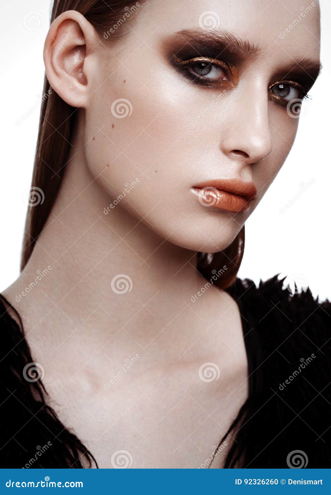 Beauty Model with Golden Black Makeup Perfect Skin Stock Photo - Image ...