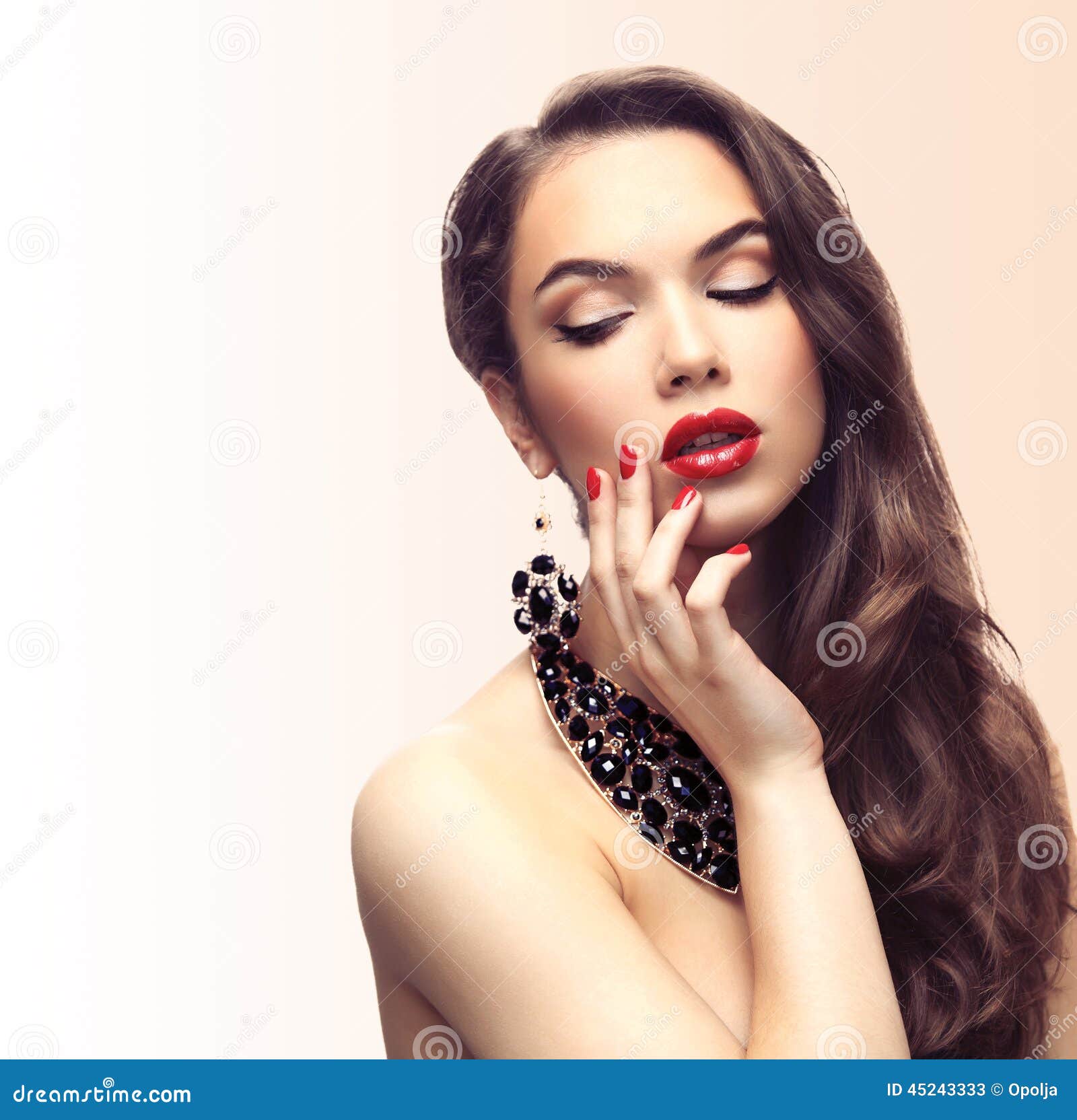 Beauty Model Woman with Long Brown Wavy Hair Stock Image - Image of ...