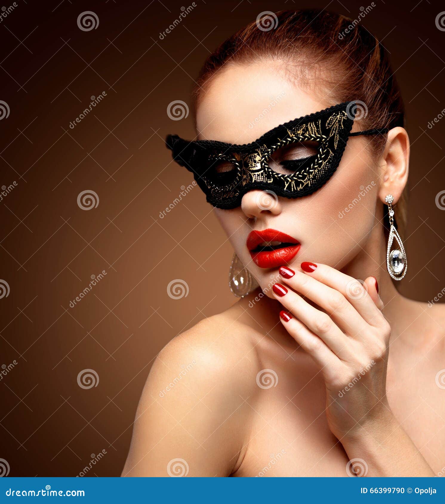 Beauty Model Woman Wearing Venetian Masquer