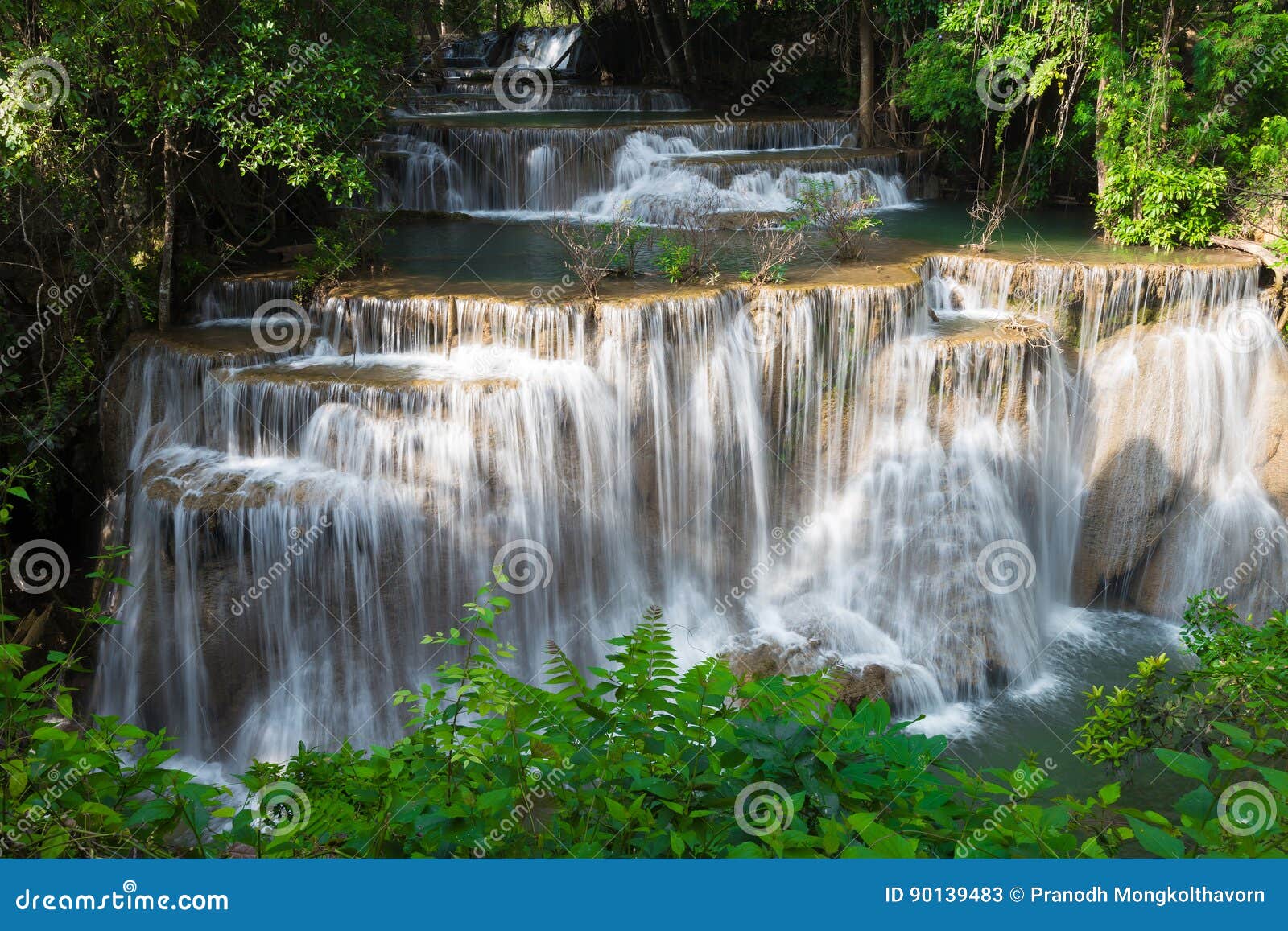 Beauty of multiple stream waterfall in tropical deep forest of Thailand