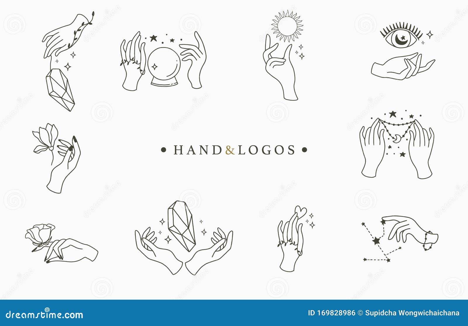Beauty Occult Logo Collection with Hand, Rose,crystal,moon,eye,star ...
