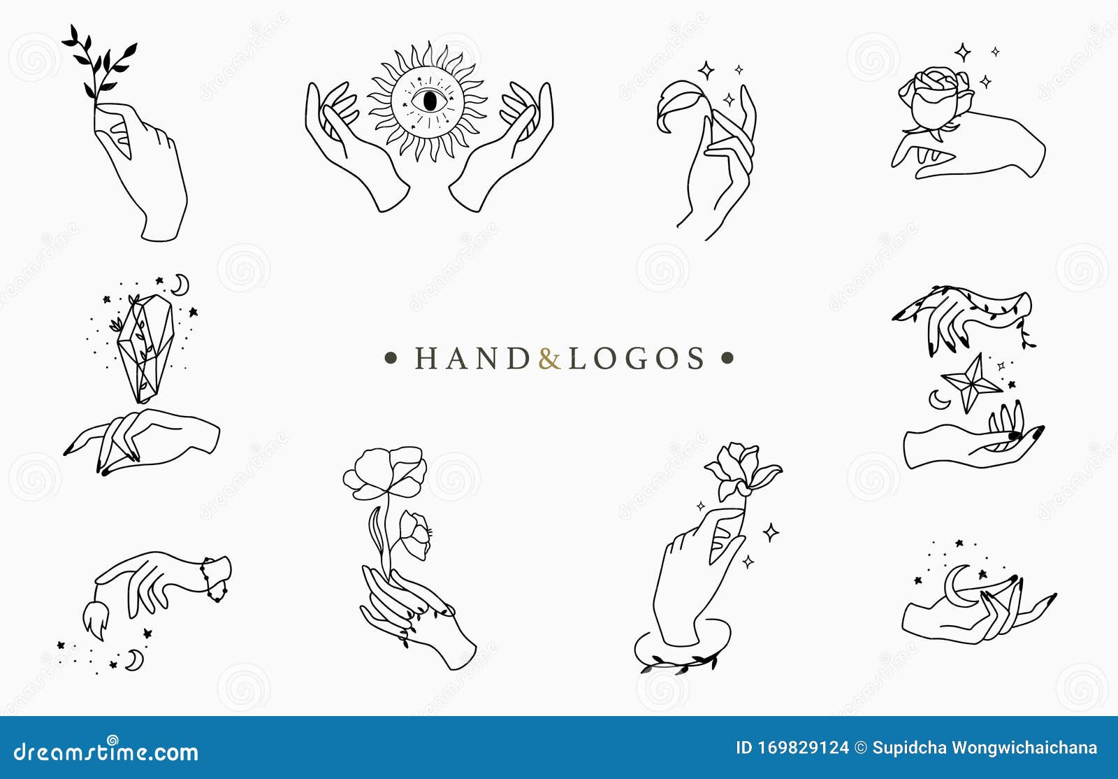 Beauty Occult Logo Collection with Hand, Rose,crystal,moon,star.Vector ...