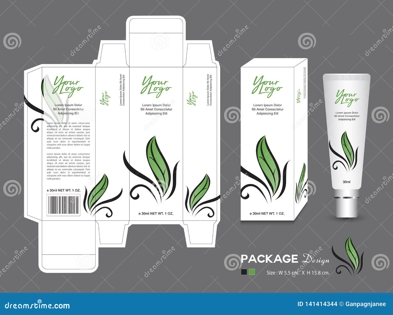 Packaging Template, 3d Box Cosmetics, Product Design, Leaf Packaging, Healthy Products, Cream Layout, Care Stock Vector - of leaf, lotion: 141414344