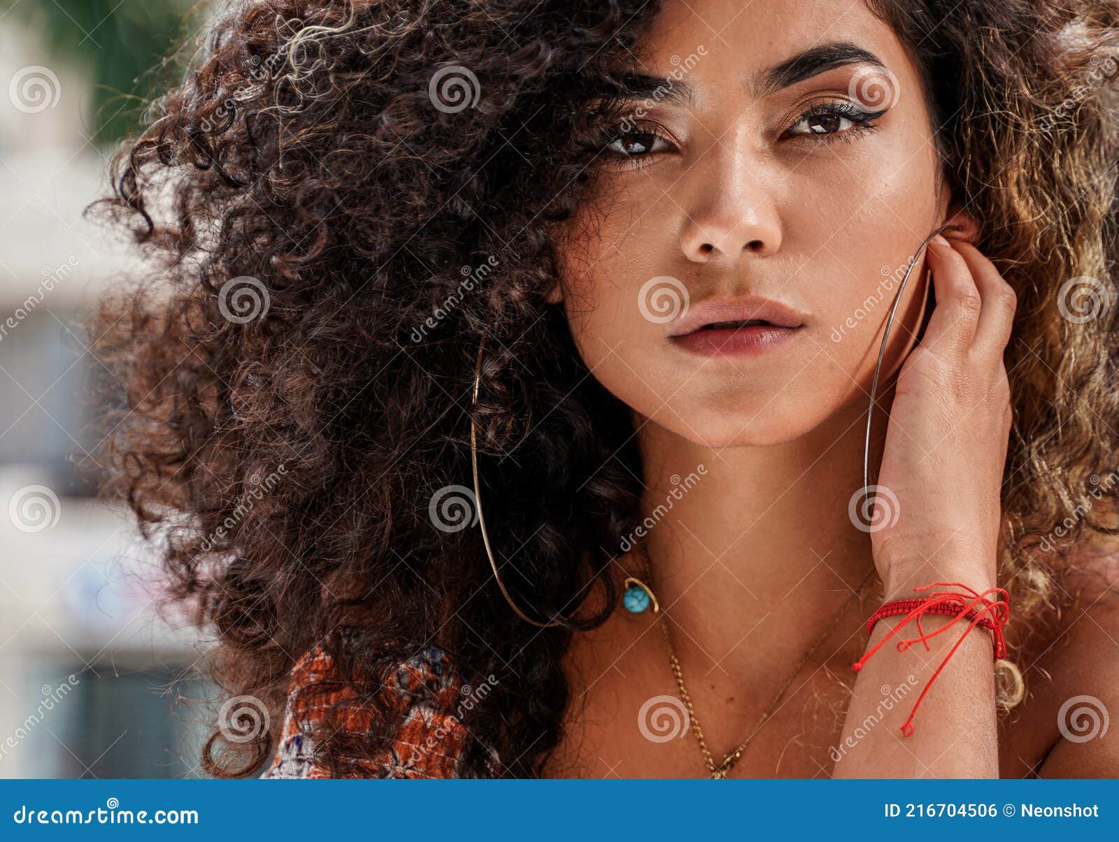 Beauty Portrait of Attractive Colombian Woman with Afro Hairstyle