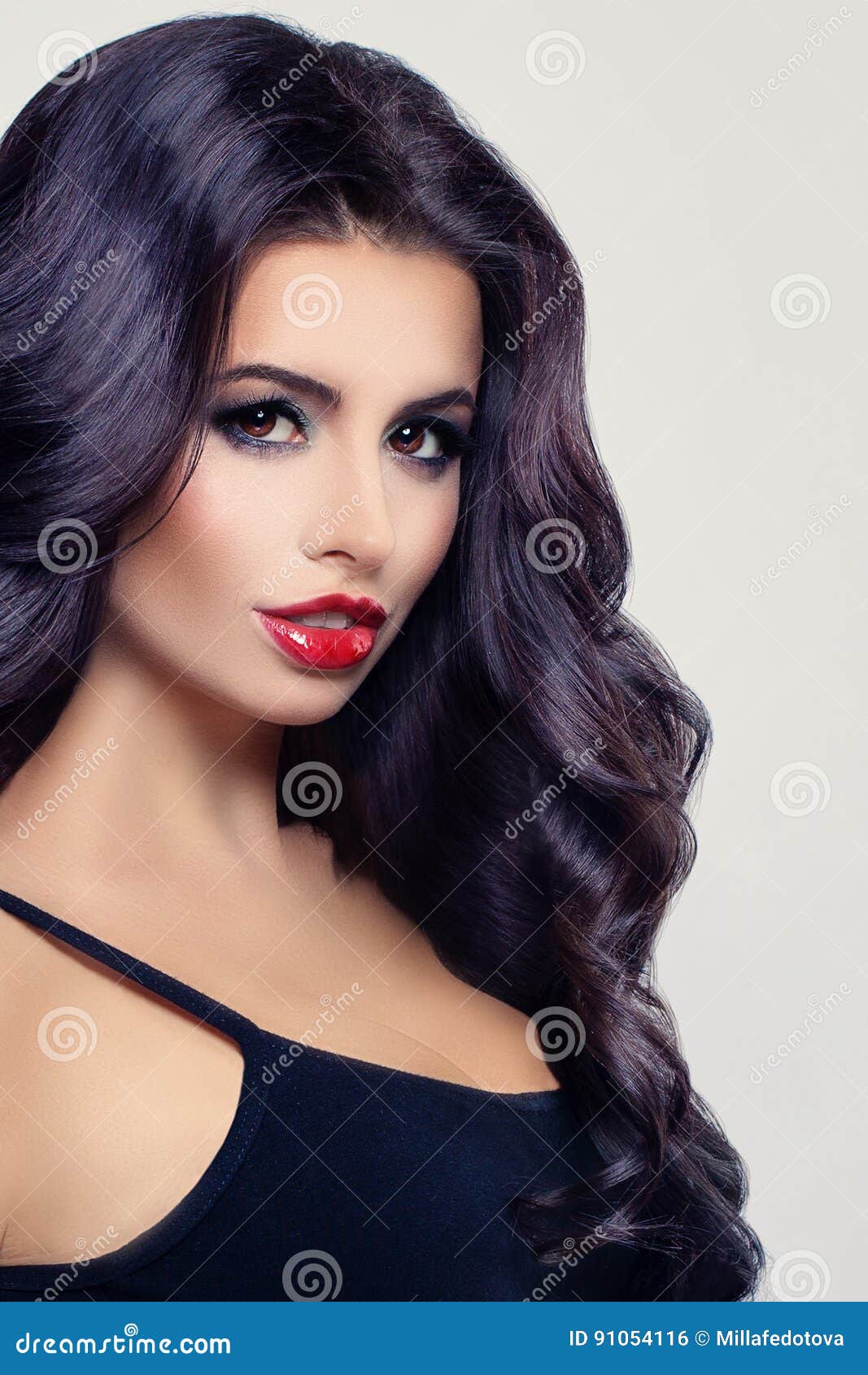 Beauty Portrait Of Beautiful Brunette Woman With Curly