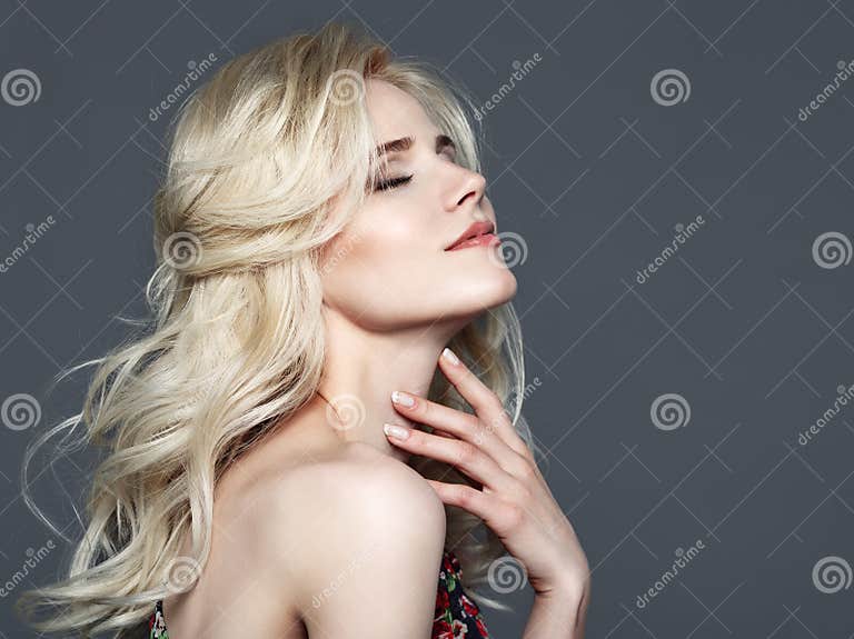 Beauty Portrait. Beautiful Woman Touching Her Neck Stock Image - Image ...