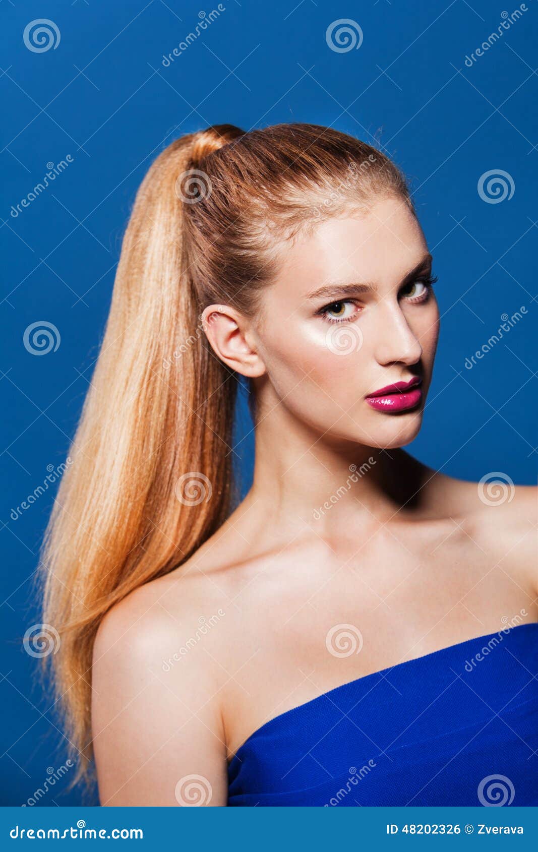 Beauty Portrait Of Gorgeous Woman With Ponytail Stock 