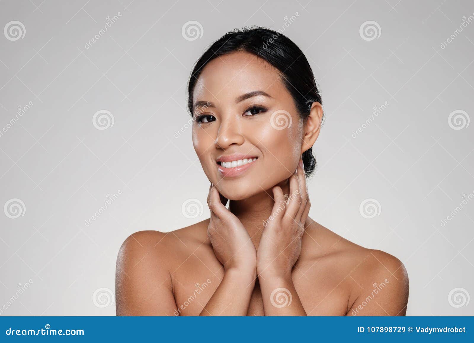 1300px x 957px - Beauty Portrait Of A Happy Half Naked Asian Woman Stock ...