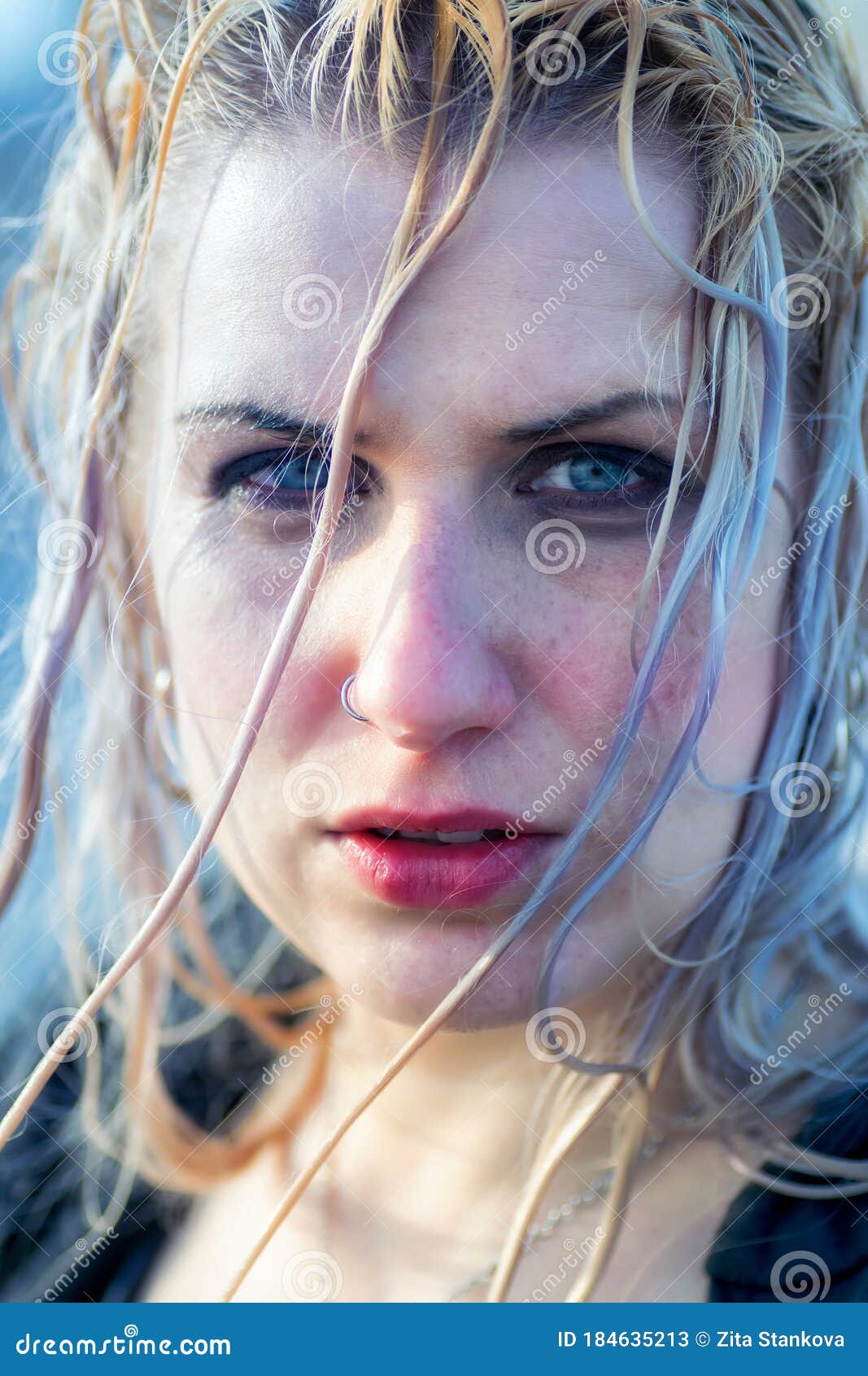 Beauty Portrait Of A Pretty Blonde Woman With Wet Hair Stock Image