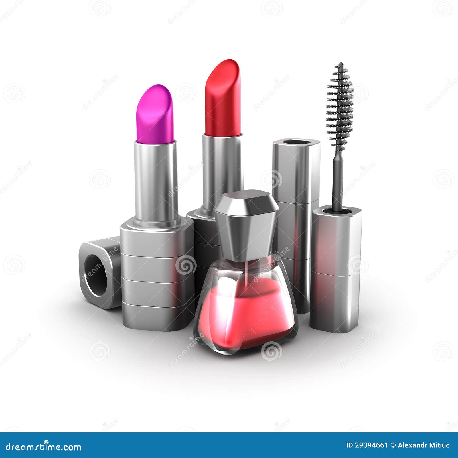 beauty products: lipstick, nail polish and mascara