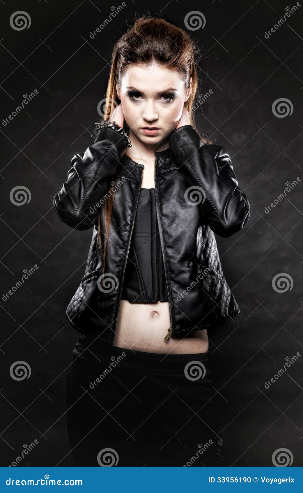 beauty punk girl in leather, subculture