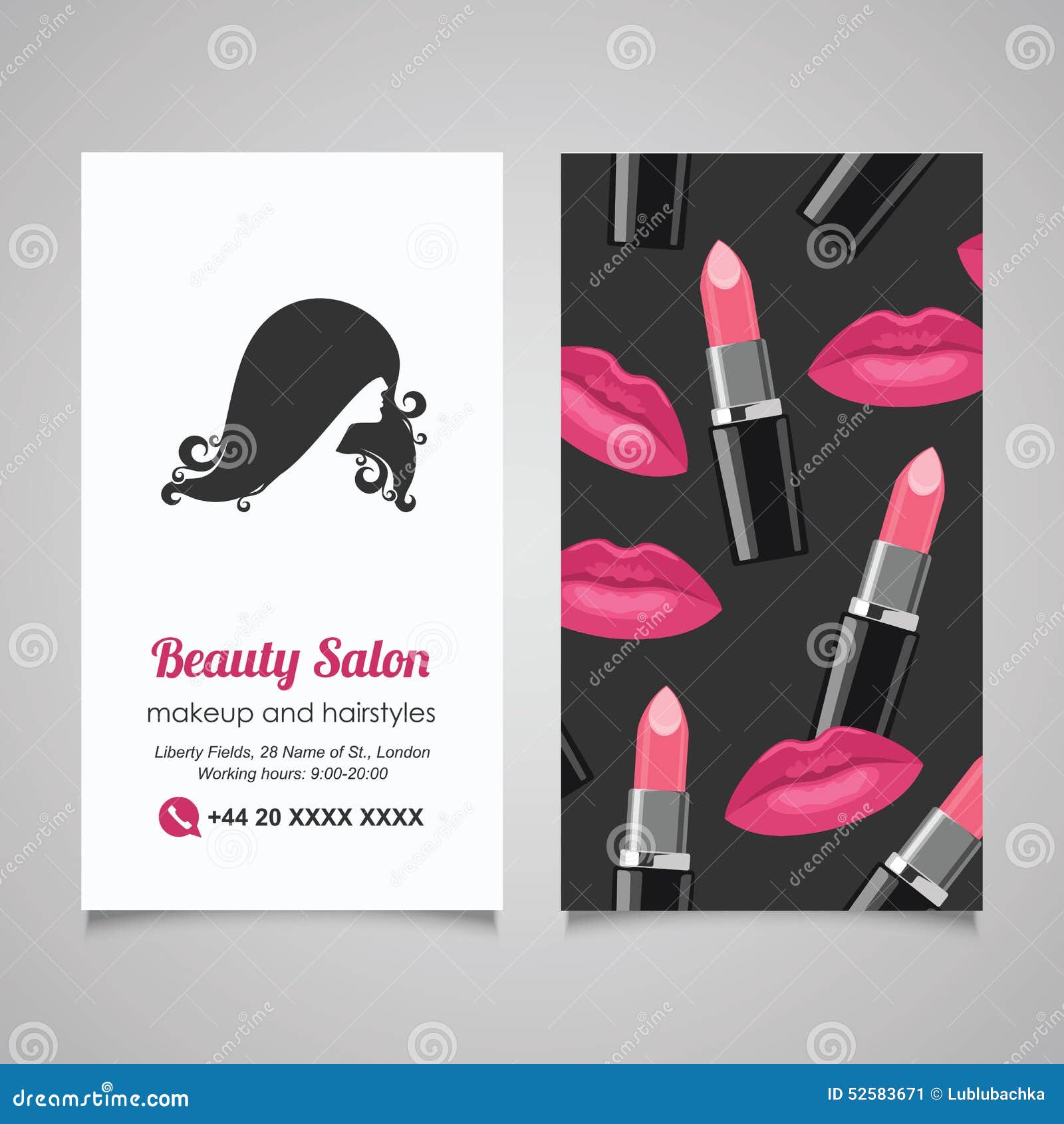 Beauty Salon Business Card Design Template with Beautiful Woman Stock  Vector - Illustration of makeup, lipstick: 52583671