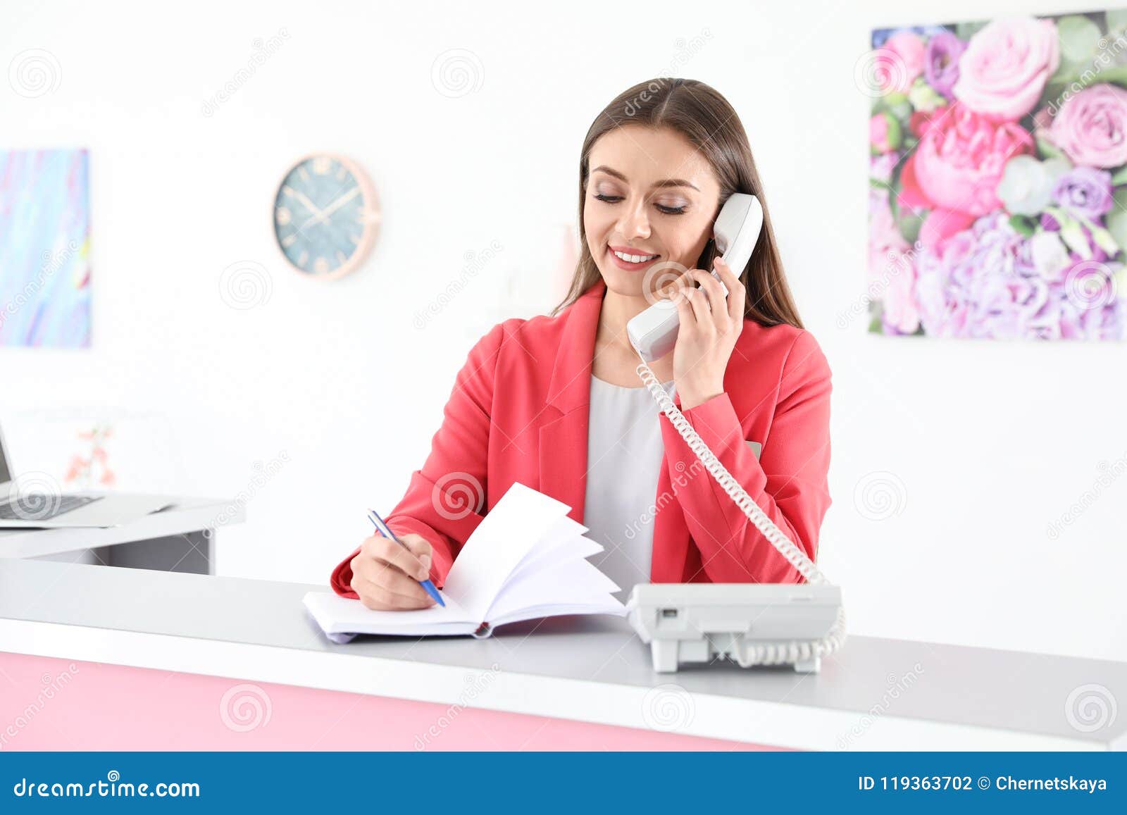 Beauty Salon Receptionist Talking On Phone Stock Photo Image Of