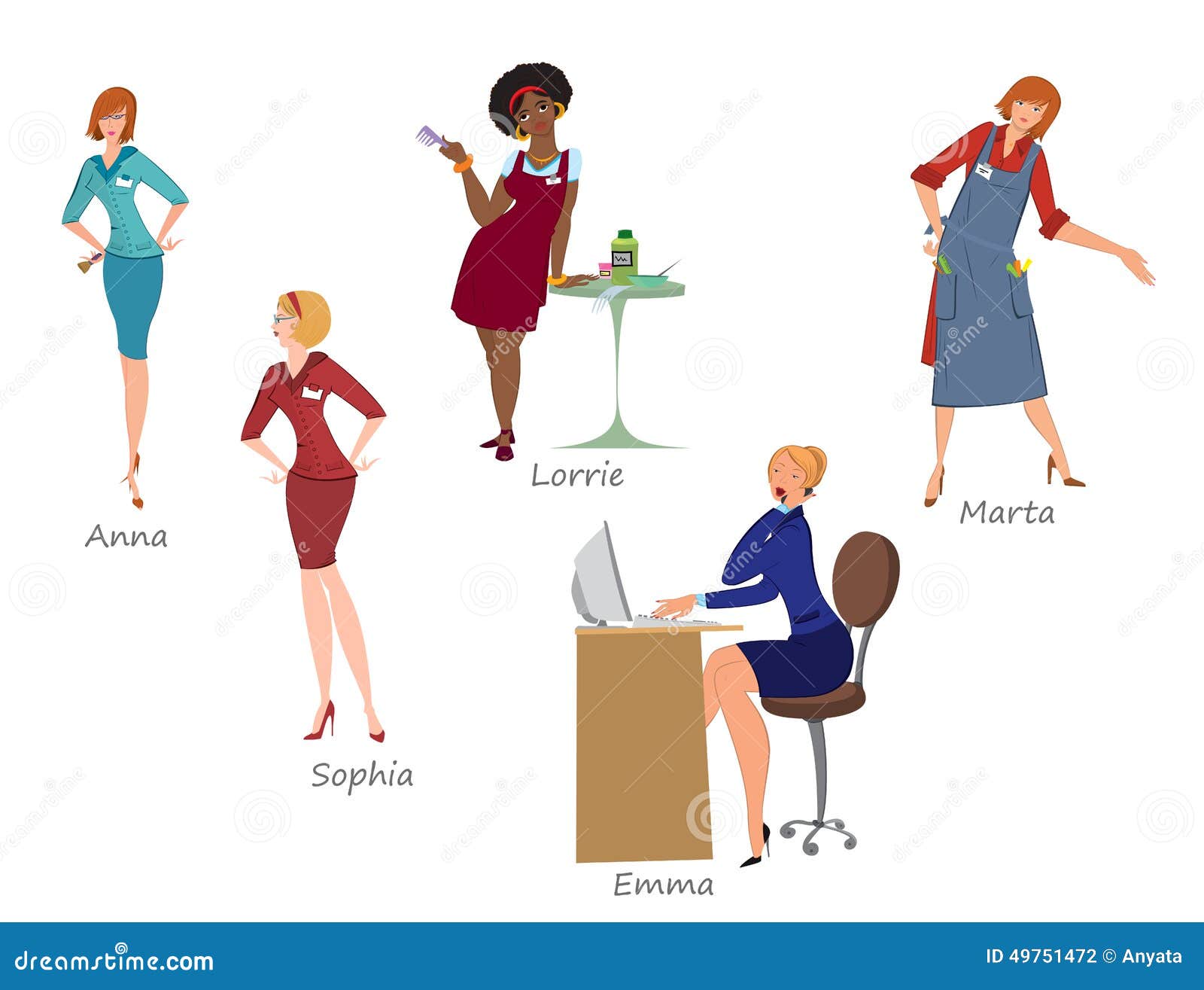 Beauty Salon Workers with Names Stock Vector Illustration of employee