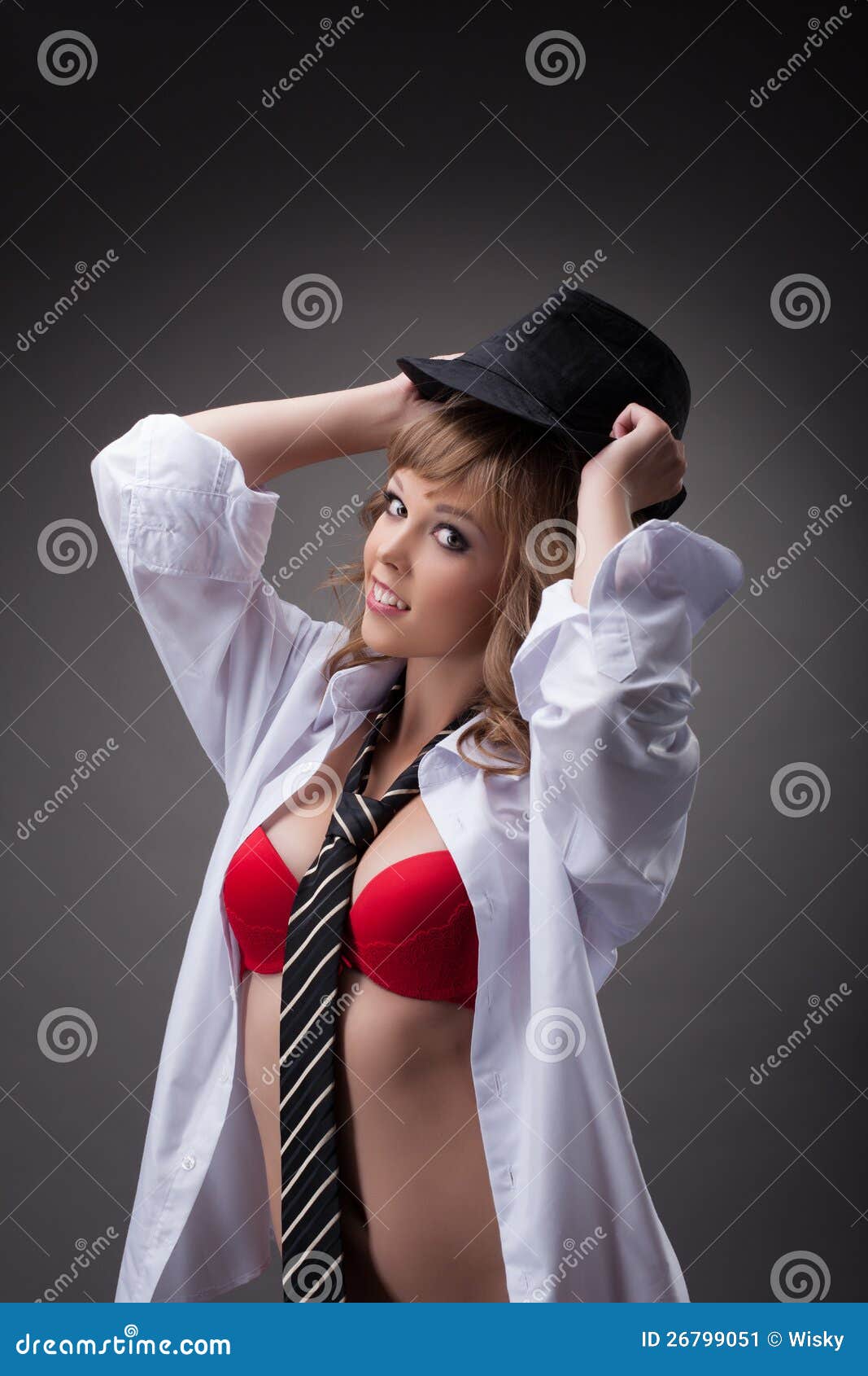 Beauty Girl Undress White Shirt in Striptease Stock Image - Image