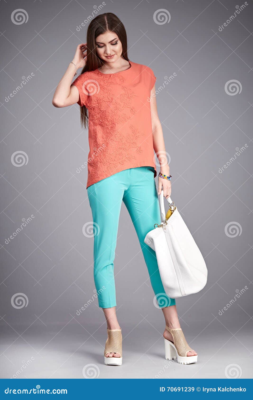 Beauty Woman Wear Stylish Casual Clothing Stock Image - Image of
