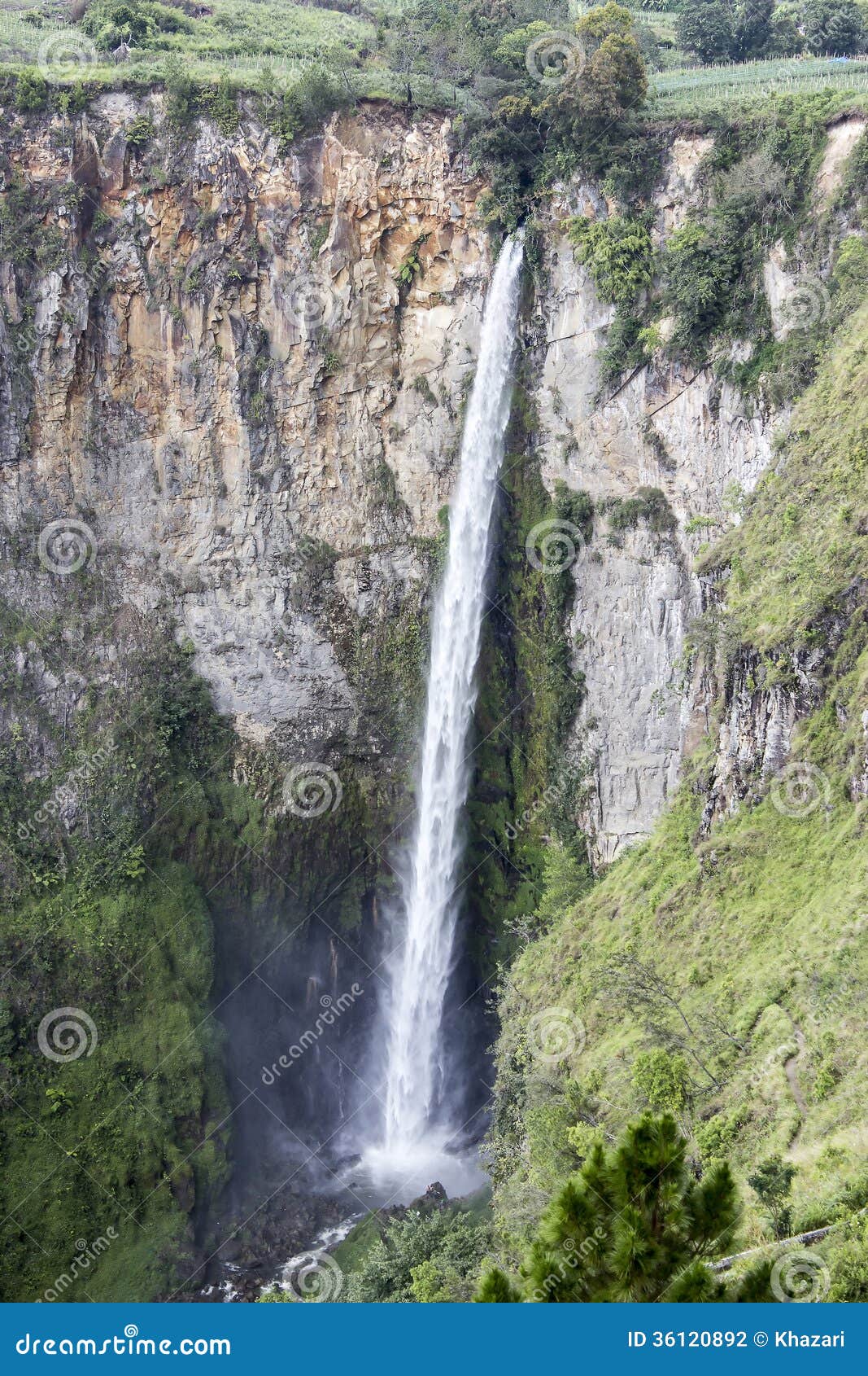 beauty sipiso piso waterfall in danau toba, north sumatra, indonesia.