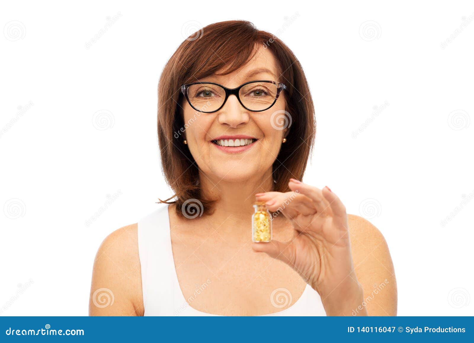 Senior Woman With Gold Facial Mask In Bottle Stock Image Image Of Adorable Grandma 140116047