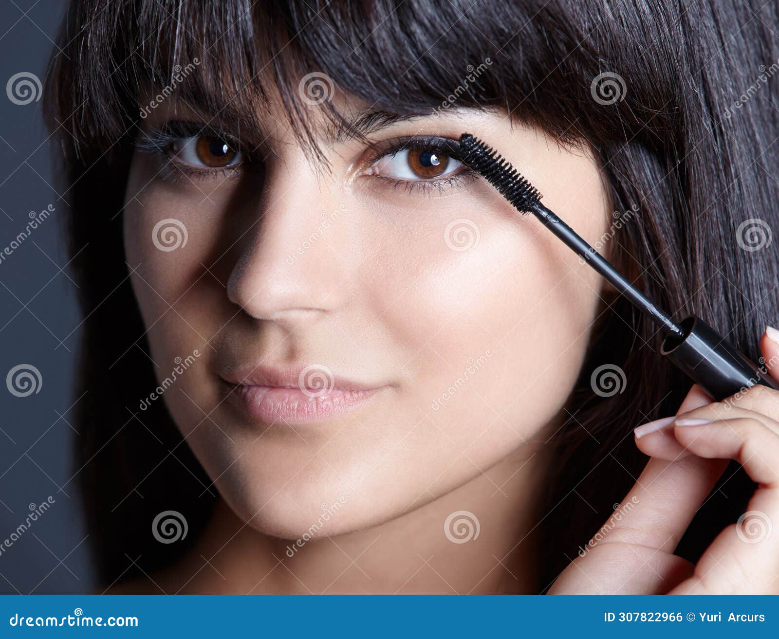 beauty, skincare and portrait of woman with mascara for natural makeup, facial and studio. lashes, application and