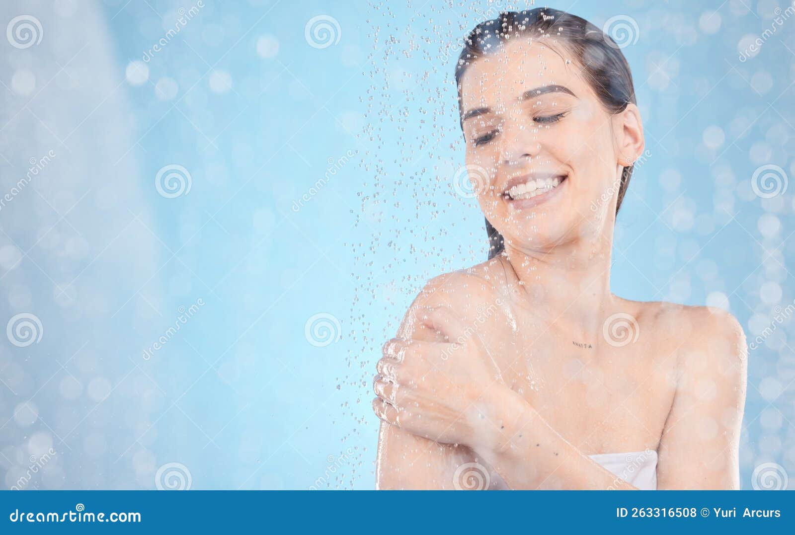 Beauty Skincare And Water Drops In Shower With A Woman Washing With Soap Cosmetics Or