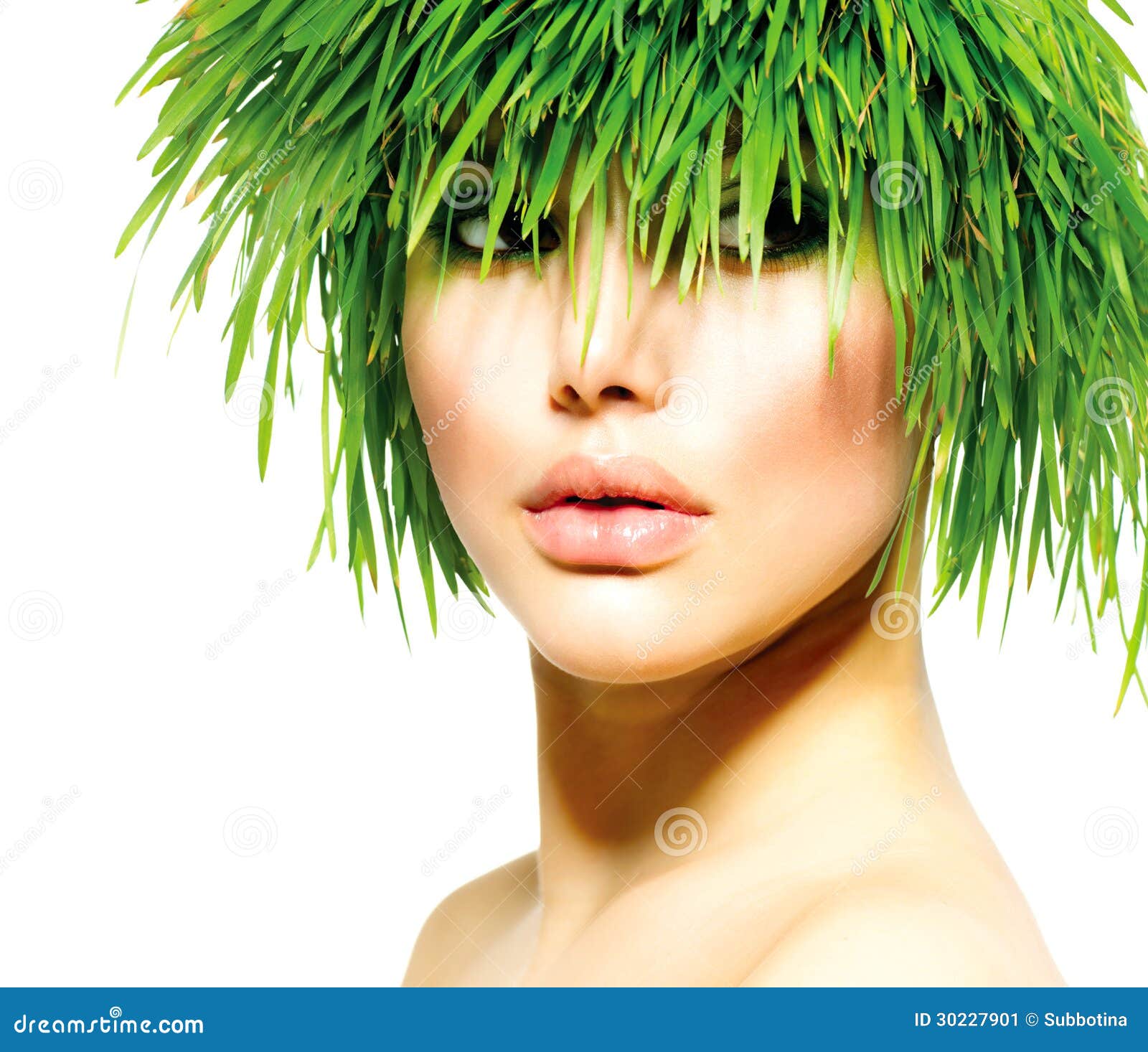 Woman With Green Grass Hair Stock Image Image Of Female Haircare