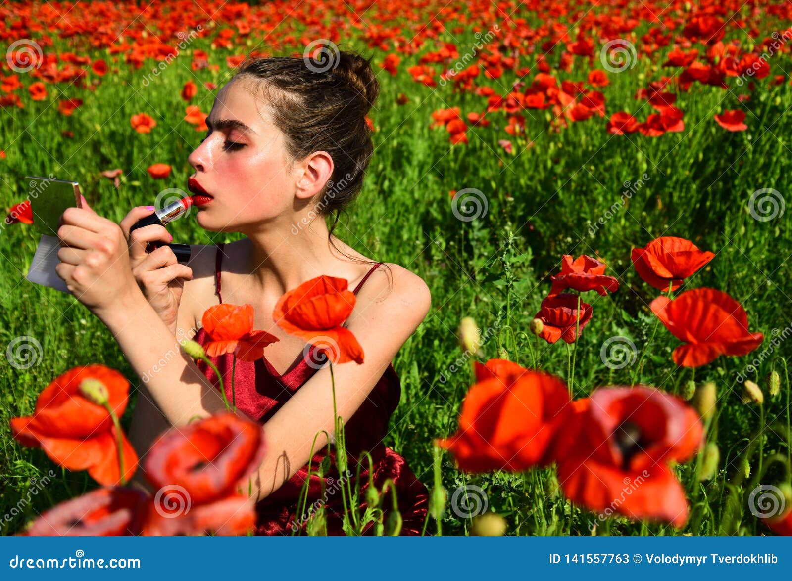 Beauty Woman Beautiful Model Girl With Poppy Stock Image Image Of Lips Lipstick 141557763 