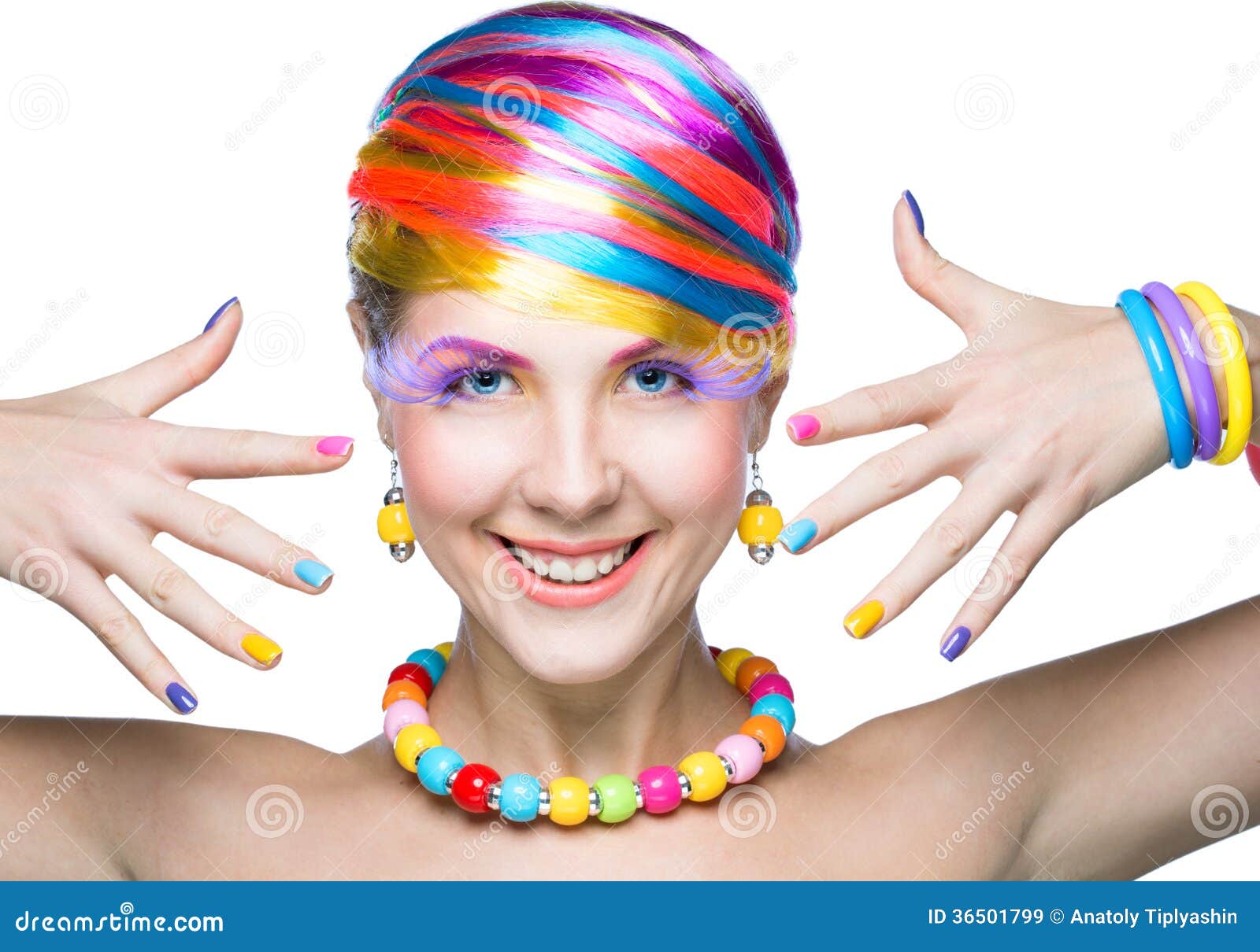 Beauty woman with bright makeup over white background