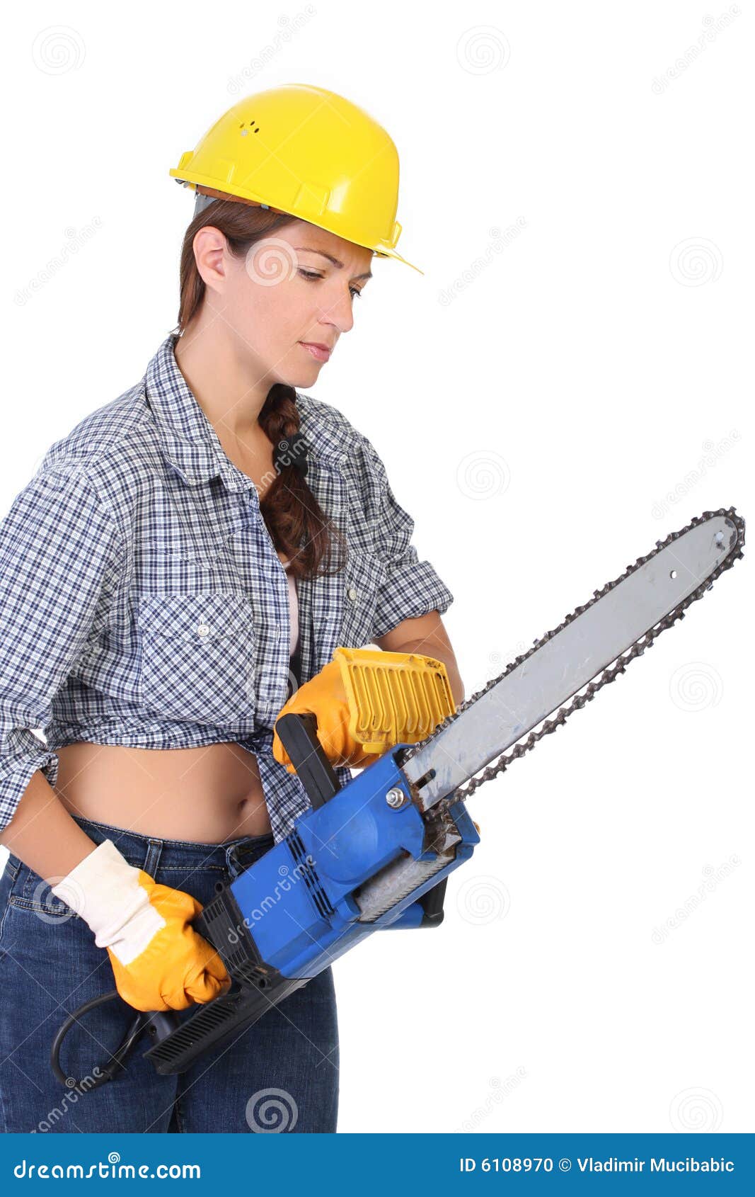 Beauty Woman With Chainsaw Stock Photo - Image: 6108970