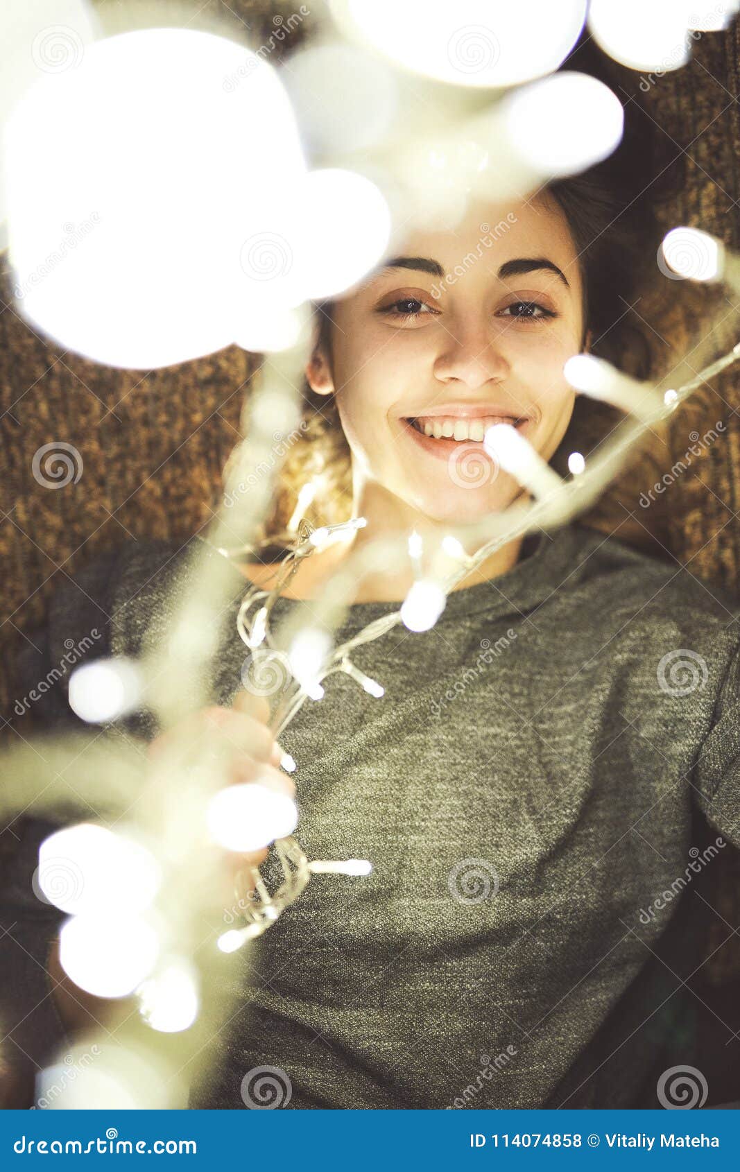 Beauty Woman With Christmas Garland Stock Photo Image Of Female Room