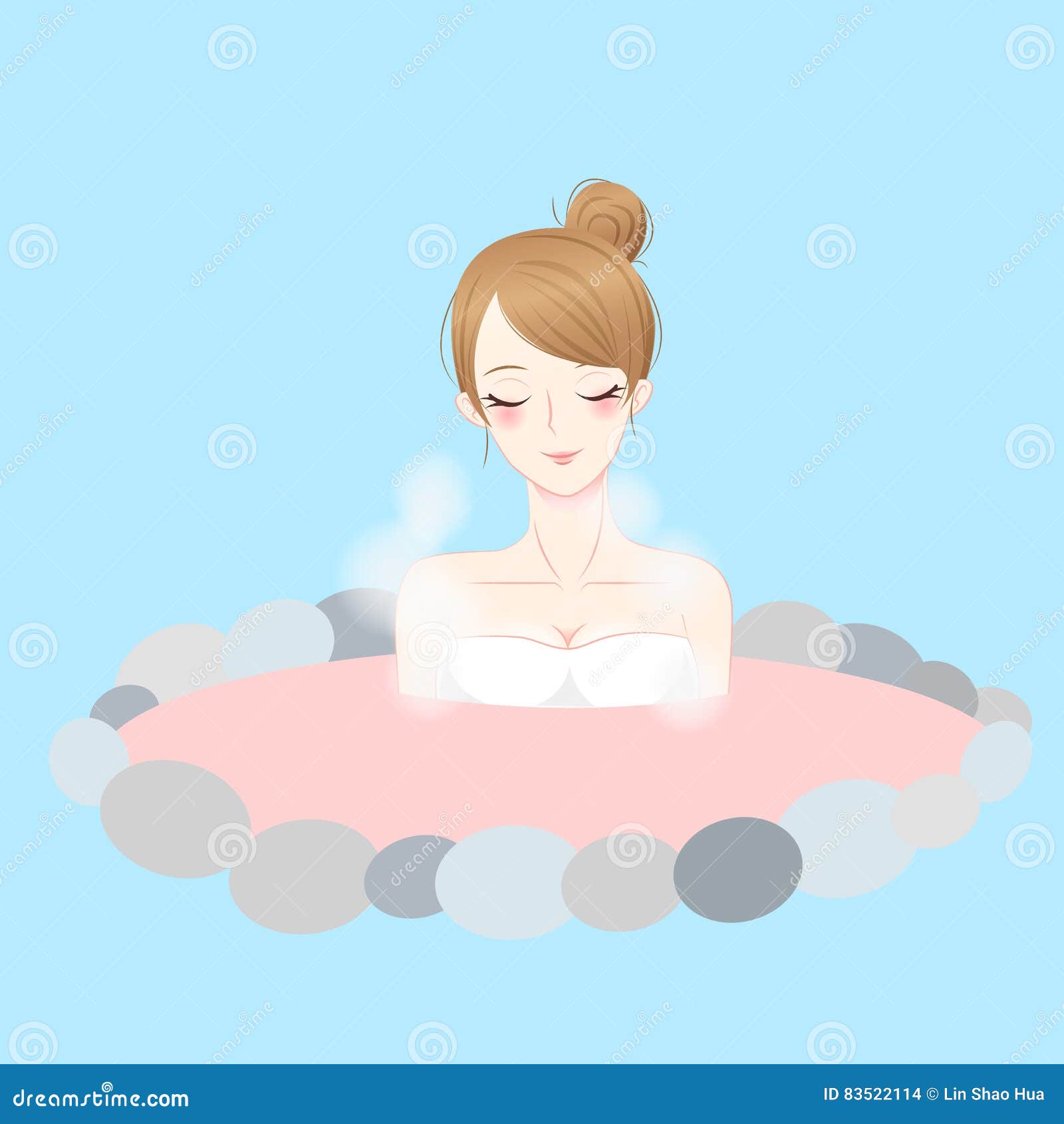 Beauty Woman Enjoy Hot Springs Stock Vector - Illustration of lady