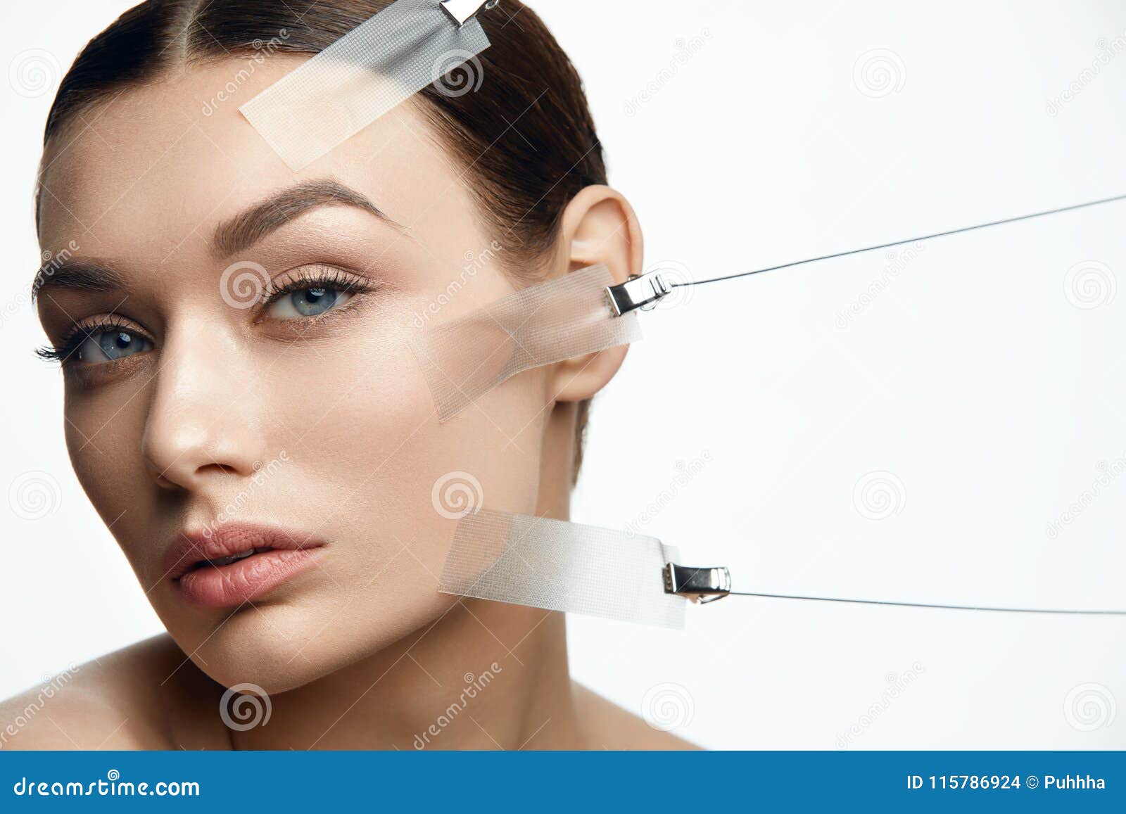 beauty woman face during face skin lift treatment