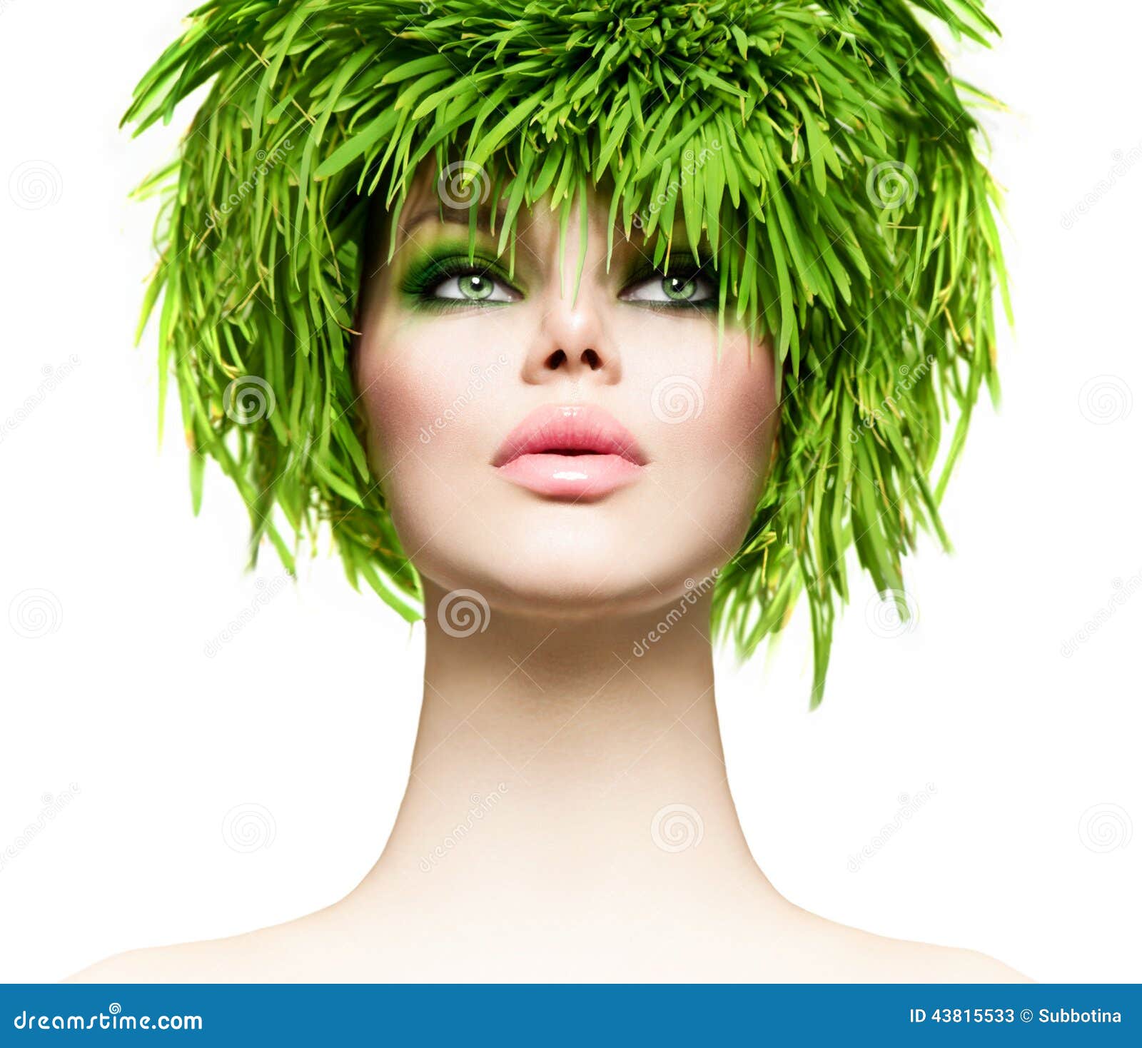 Beauty Woman with Fresh Green Grass Hair Stock Image of meadow, healthy: 43815533