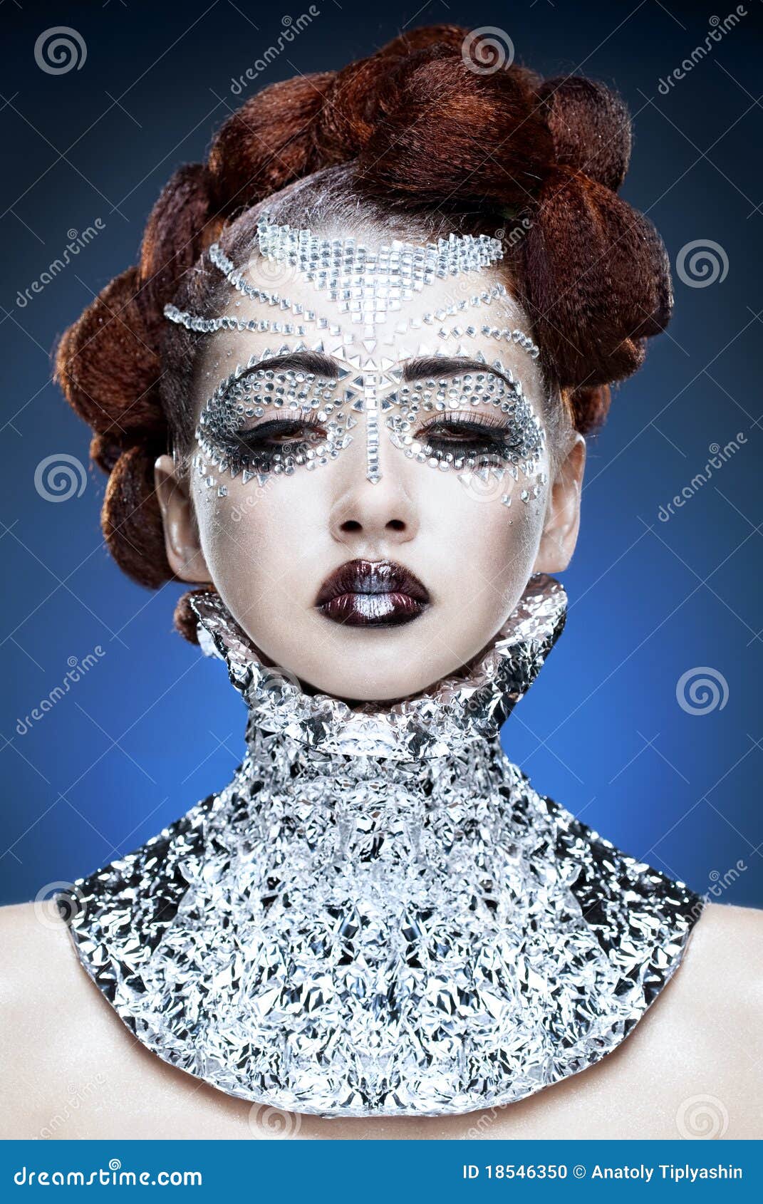 Beauty Woman Makeup with Crystals on Face Stock Photo Image of