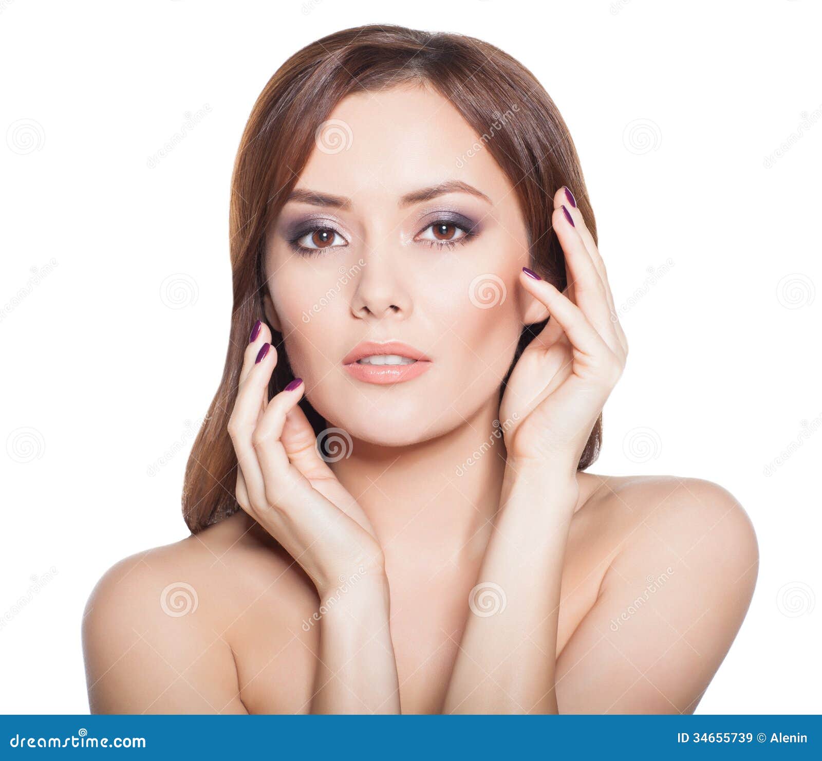 Beauty Woman Model Brunette Girl Portrait Isolated On A White Background Stock Image Image Of