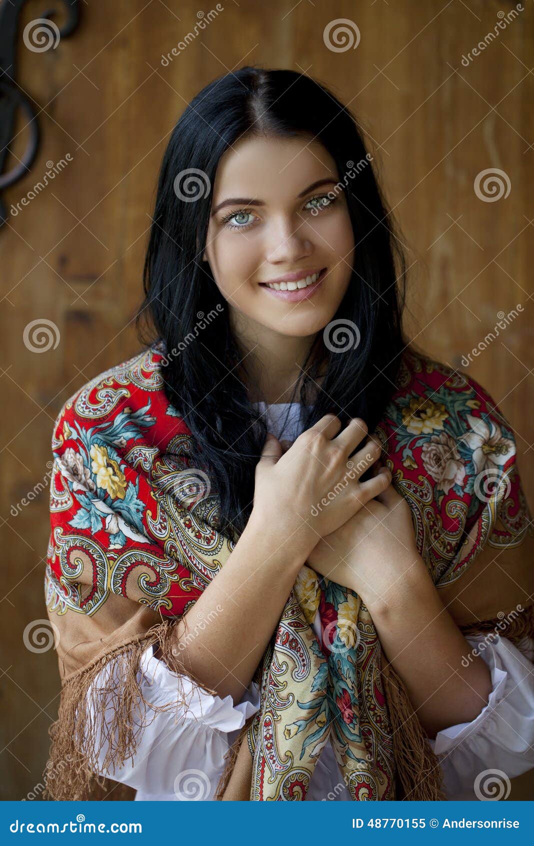 Beauty Woman In The National Patterned Scarf Stock Image Image Of Girl Folk 48770155