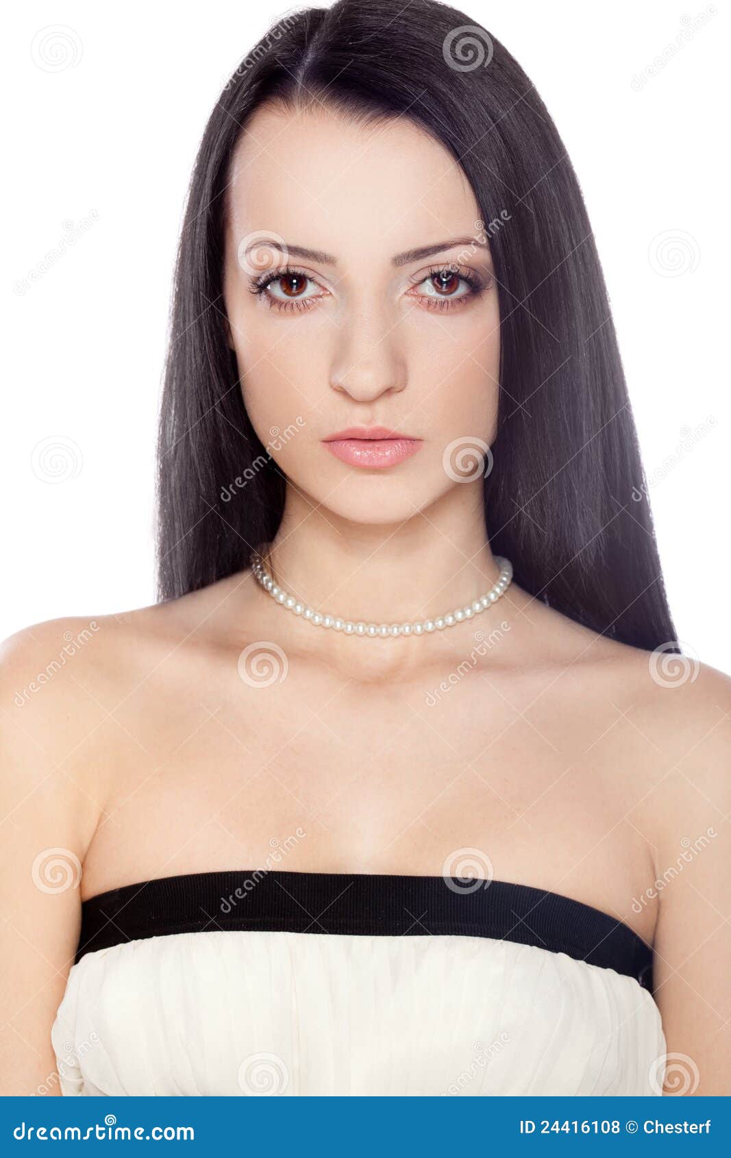 Beauty Woman Portrait Wearing Pearl Necklace Stock Photo - Image of ...